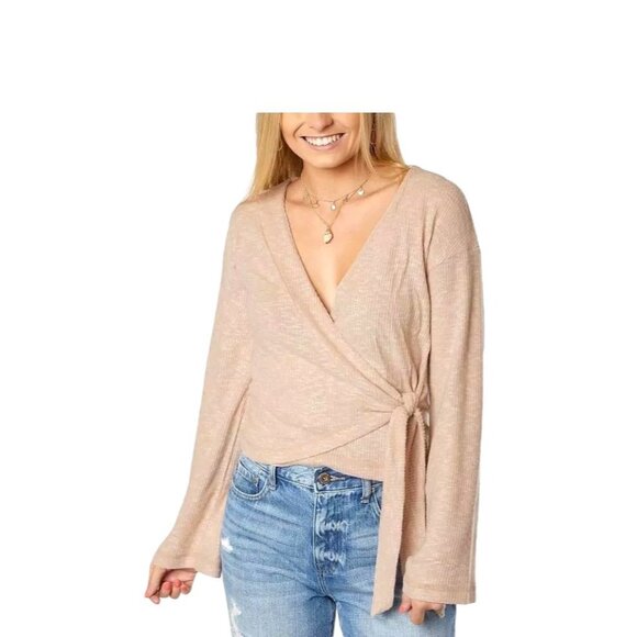Billabong Wrap Mode Top Beige Size L Boho Beach Neutral Minimalist Spring Cute - Picture 1 of 12